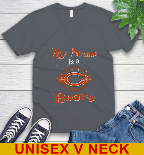 NFL Football Harry Potter My Patronus Is A Chicago Bears V-Neck T-Shirt 4