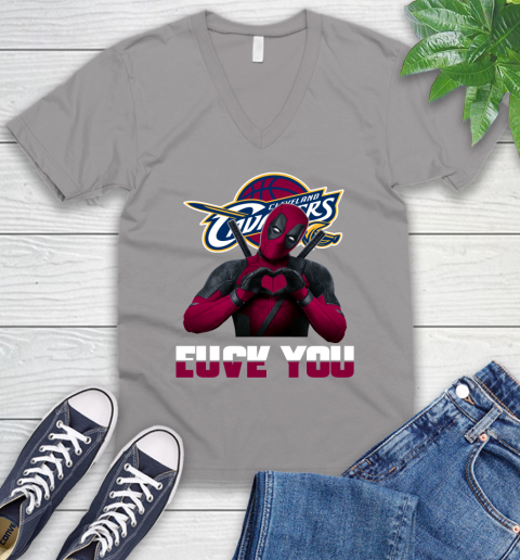 NBA Cleveland Cavaliers Deadpool Love You Fuck You Basketball Sports V-Neck T-Shirt 3