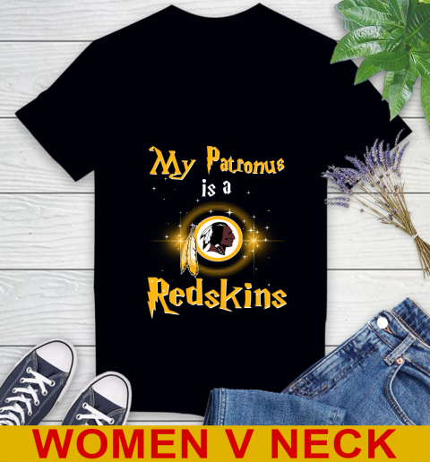 NFL Football Harry Potter My Patronus Is A Washington Redskins Women's V-Neck T-Shirt