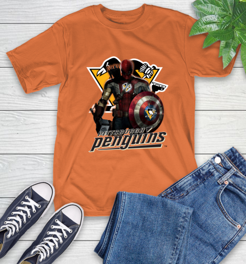 NHL Captain America Thor Spider Man Hawkeye Avengers Endgame Hockey Pittsburgh Penguins T-Shirt 5
