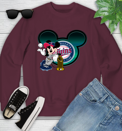MLB Minnesota Twins The Commissioner's Trophy Mickey Mouse Disney Youth Sweatshirt 5