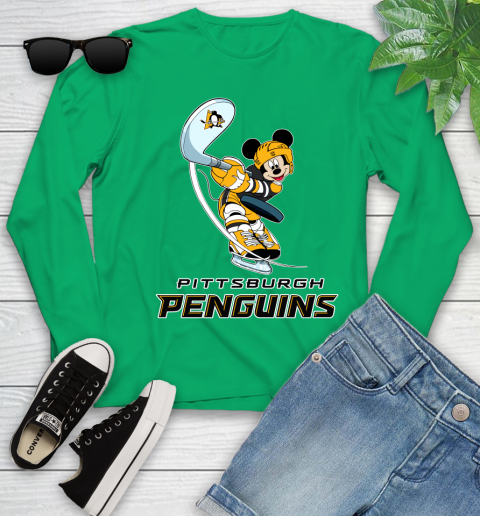 NHL Hockey Pittsburgh Penguins Cheerful Mickey Mouse Shirt Youth Long Sleeve 6