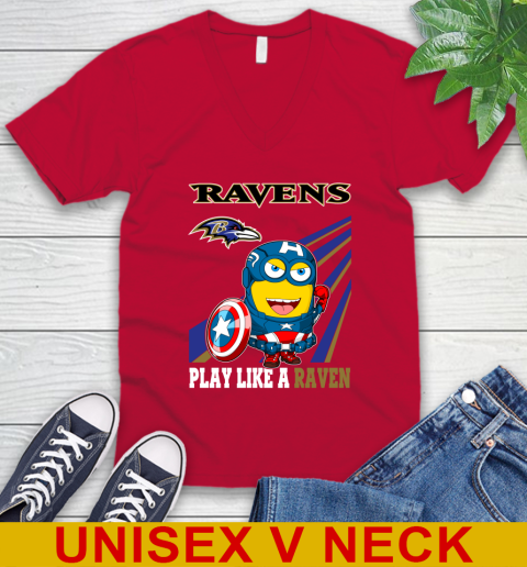 NFL Football Baltimore Ravens Captain America Marvel Avengers Minion Shirt V-Neck T-Shirt 6