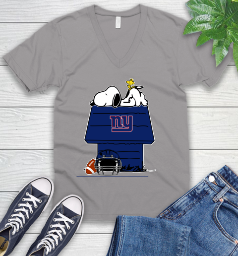 New York Giants NFL Football Snoopy Woodstock The Peanuts Movie V-Neck T-Shirt 4