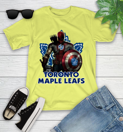 NHL Captain America Thor Spider Man Hawkeye Avengers Endgame Hockey Toronto Maple Leafs Youth T-Shirt 8
