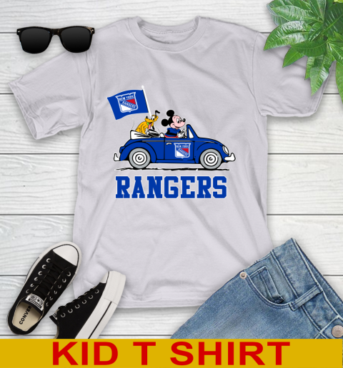 NHL Hockey New York Rangers Pluto Mickey Driving Disney Shirt Youth T-Shirt 5
