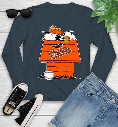 MLB Baltimore Orioles Snoopy Woodstock The Peanuts Movie Baseball T Shirt Youth Long Sleeve 8