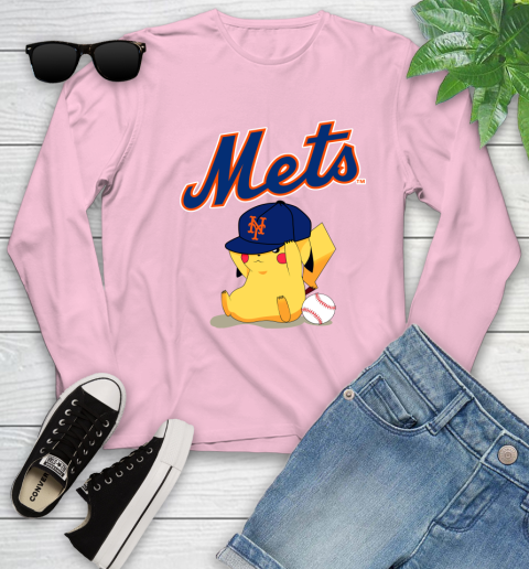 MLB Pikachu Baseball Sports New York Mets Youth Long Sleeve 10