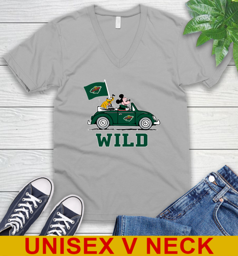 NHL Hockey Minnesota Wild Pluto Mickey Driving Disney Shirt V-Neck T-Shirt 4