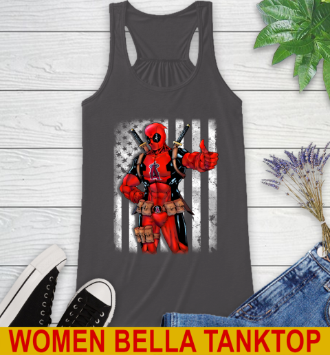 MLB Baseball Los Angeles Angels Deadpool American Flag Shirt Racerback Tank 10