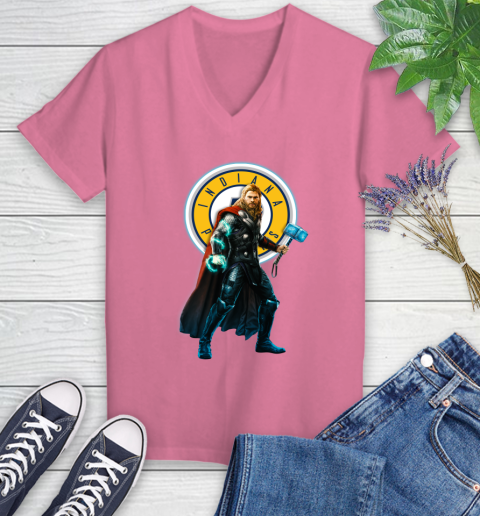 NBA Thor Avengers Endgame Basketball Indiana Pacers Women's V-Neck T-Shirt 13