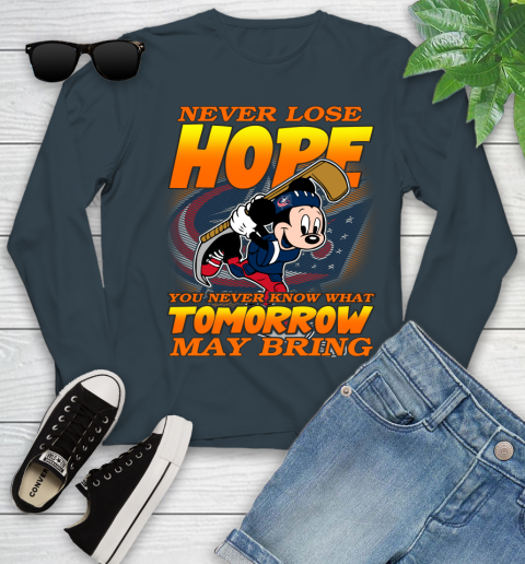Columbus Blue Jackets NHL Hockey ootball Mickey Disney Never Lose Hope Youth Long Sleeve 9
