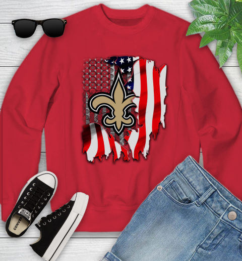 New Orleans Saints NFL Football American Flag Youth Sweatshirt 8