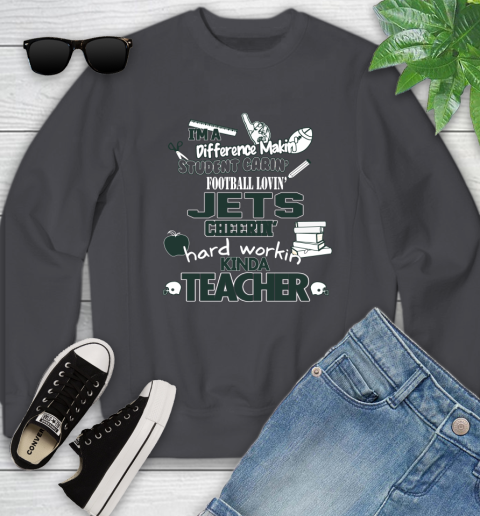 New York Jets NFL I'm A Difference Making Student Caring Football Loving Kinda Teacher Youth Sweatshirt 5