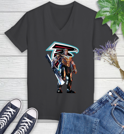 NFL Thanos Gauntlet Avengers Endgame Football Atlanta Falcons Women's V-Neck T-Shirt 8