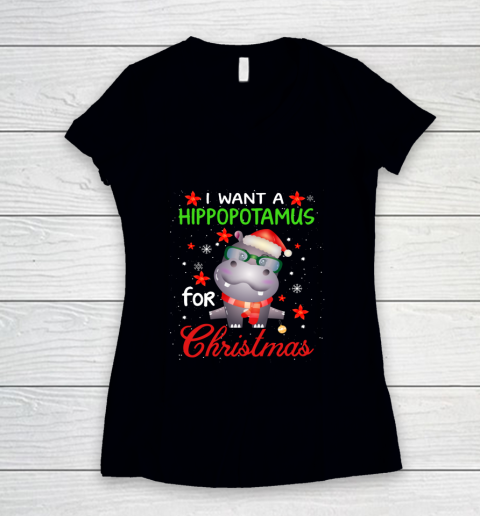 I Want A Hippopotamus For Christmas Funny Hippo Gifts Women's V-Neck T-Shirt