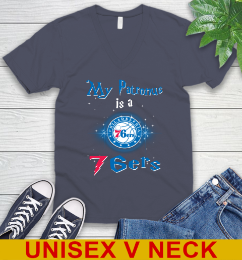 NBA Basketball Harry Potter My Patronus Is A Philadelphia 76ers V-Neck T-Shirt 7