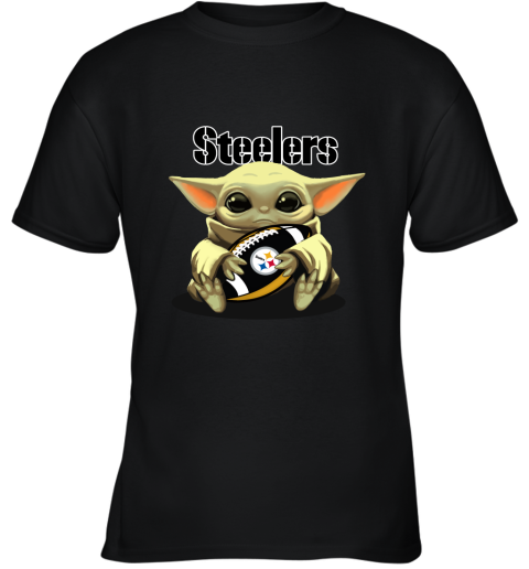 Baby Yoda Loves The Pittsbrugh Steelers Star Wars NFL Youth T-Shirt