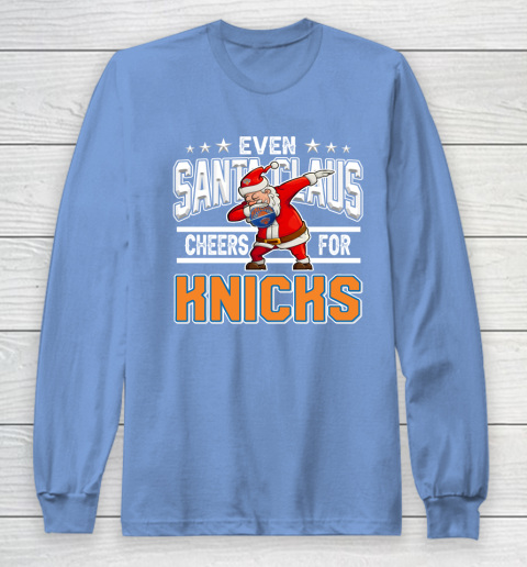 New York Knicks Even Santa Claus Cheers For Christmas NBA Long Sleeve T-Shirt 8