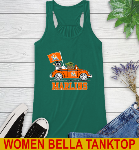 MLB Baseball Miami Marlins Darth Vader Baby Yoda Driving Star Wars Shirt Racerback Tank 7