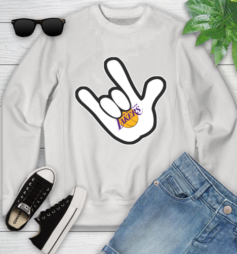 Los Angeles Lakers NBA Basketball Mickey Rock Hand Disney Youth Sweatshirt