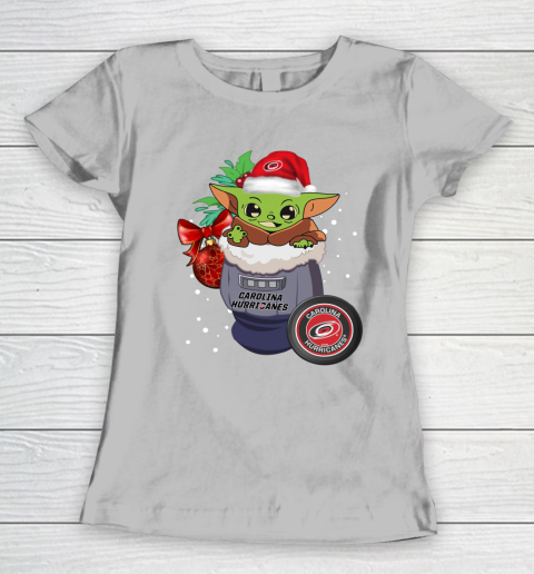Carolina Hurricanes Christmas Baby Yoda Star Wars Funny Happy NHL Women's T-Shirt 6