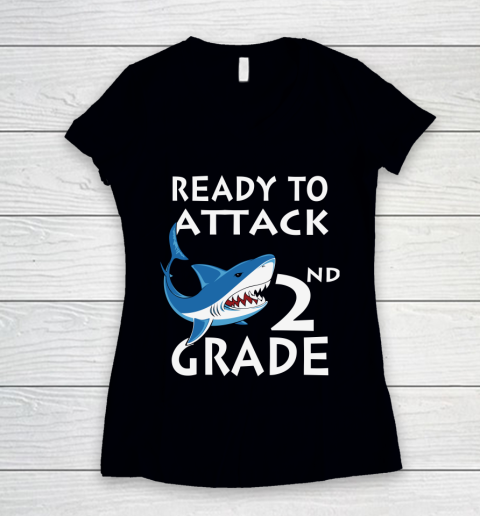 Back To School Shirt Ready to attack 2nd grade 1 Women's V-Neck T-Shirt