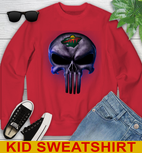 Minnesota Wild NHL Hockey Punisher Skull Sports Youth Sweatshirt 7