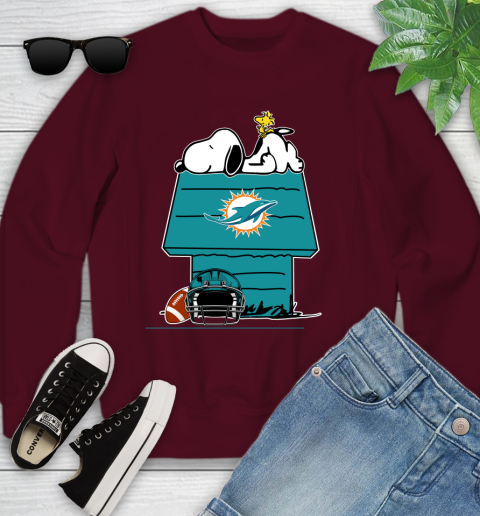Miami Dolphins NFL Football Snoopy Woodstock The Peanuts Movie Youth Sweatshirt 5