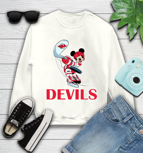 NHL Hockey New Jersey Devils Cheerful Mickey Mouse Shirt Youth Sweatshirt 2