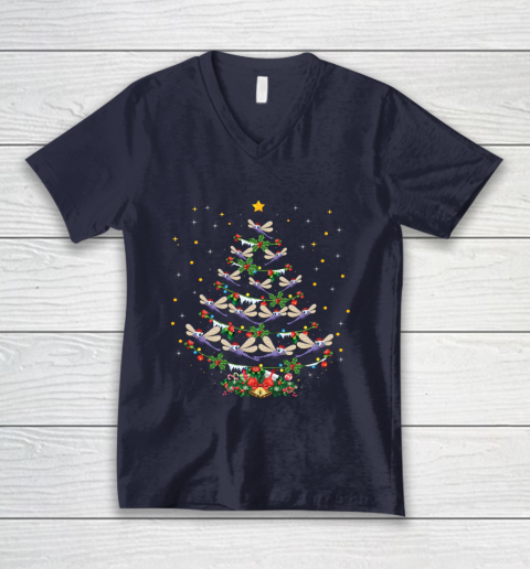 Dragonfly Christmas Tree Santa Dragonfly Bird Xmas Gift V-Neck T-Shirt 2