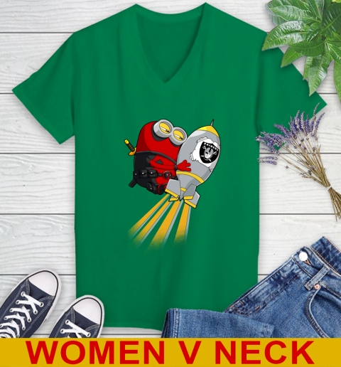 NFL Football Oakland Raiders Deadpool Minion Marvel Shirt Women's V-Neck T-Shirt 5