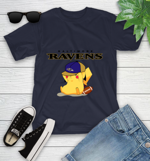 NFL Pikachu Football Sports Baltimore Ravens Youth T-Shirt 3