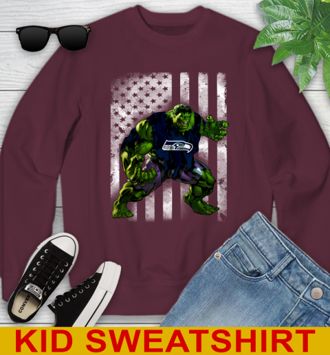 Seattle Seahawks Hulk Marvel Avengers NFL Football American Flag Youth Sweatshirt 4
