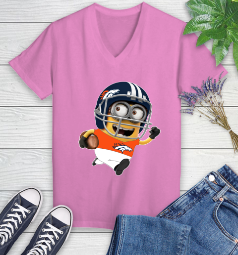 NFL Denver Broncos Minions Disney Football Sports Women's V-Neck T-Shirt 14