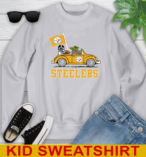 NFL Football Pittsburgh Steelers Darth Vader Baby Yoda Driving Star Wars Shirt Youth Sweatshirt 4