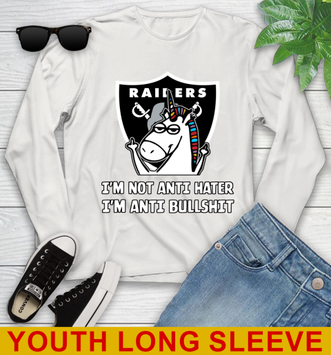 Oakland Raiders NFL Football Unicorn I'm Not Anti Hater I'm Anti Bullshit Youth Long Sleeve 12