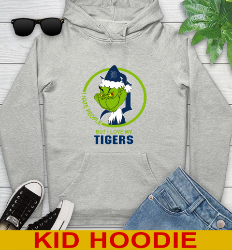 Detroit Tigers MLB Christmas Grinch I Hate People But I Love My Favorite Baseball Team Youth Hoodie