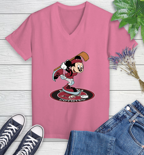 NHL Hockey Arizona Coyotes Cheerful Mickey Disney Shirt Women's V-Neck T-Shirt 11