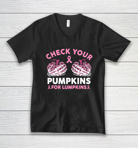 Check Your Pumpkins Breast Cancer Awareness Halloween V-Neck T-Shirt