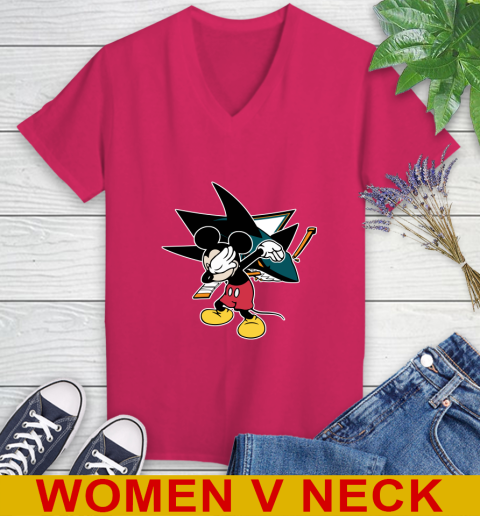 San Jose Sharks NHL Hockey Dabbing Mickey Disney Sports Women's V-Neck T-Shirt 10