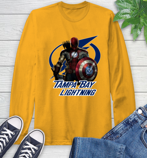 NHL Captain America Thor Spider Man Hawkeye Avengers Endgame Hockey Tampa Bay Lightning Long Sleeve T-Shirt 3