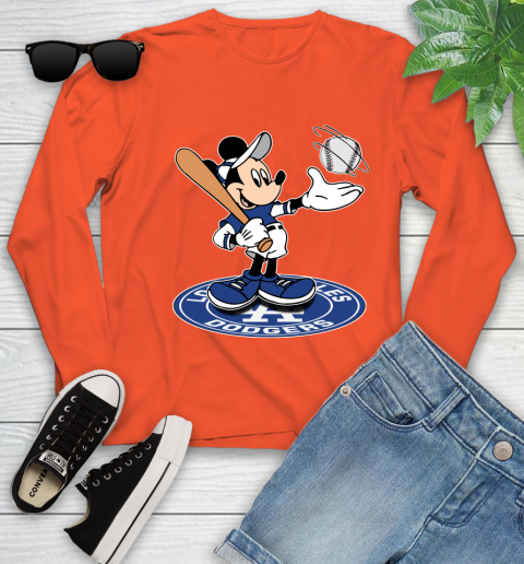 MLB Baseball Los Angeles Dodgers Cheerful Mickey Disney Shirt Youth Long Sleeve 4