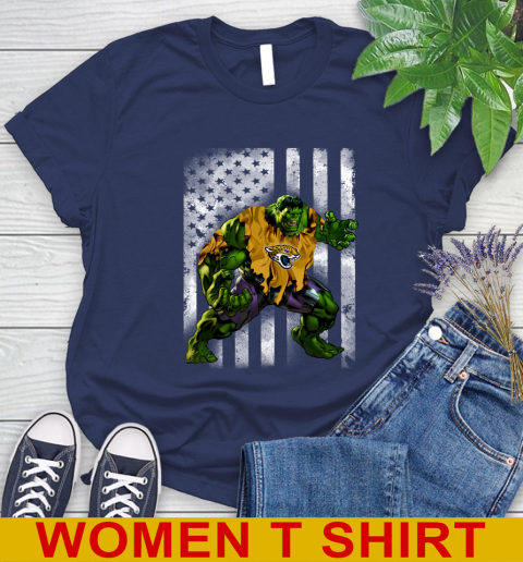 Jacksonville Jaguars Hulk Marvel Avengers NFL Football American Flag Women's T-Shirt 12
