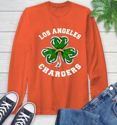 NFL Los Angeles Chargers Three Leaf Clover St Patrick's Day Football Sports Long Sleeve T-Shirt 5 NFL Los Angeles Chargers Three Leaf Clover St Patrick's Day Football Sports Long Sleeve T-Shirt - Image 5