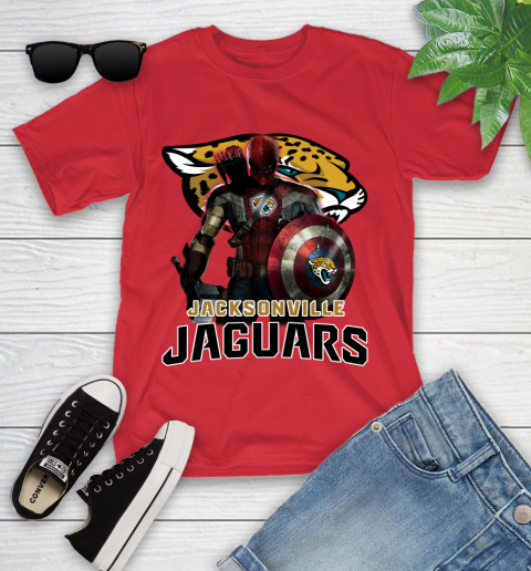 NFL Captain America Thor Spider Man Hawkeye Avengers Endgame Football Jacksonville Jaguars Youth T-Shirt 10
