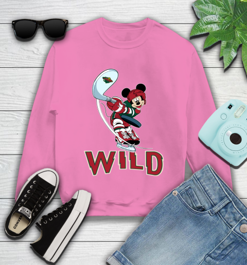 NHL Hockey Minnesota Wild Cheerful Mickey Mouse Shirt Youth Sweatshirt 6