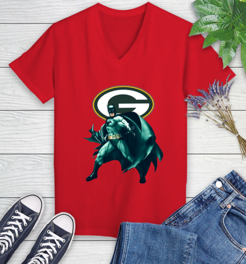 NFL Batman Football Sports Green Bay Packers Women's V-Neck T-Shirt 12