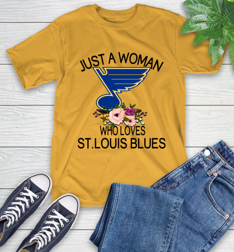 NHL Just A Woman Who Loves St.Louis Blues Hockey Sports T-Shirt 2