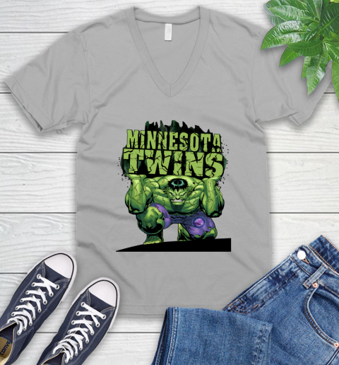 Minnesota Twins MLB Baseball Incredible Hulk Marvel Avengers Sports V-Neck T-Shirt 4